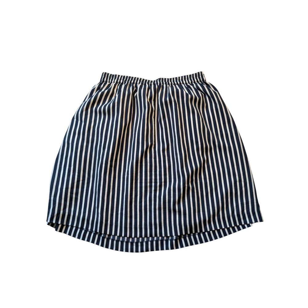 J.Crew Navy Blue & White Striped Elastic Waist Pleated Skirt with Pocket Size 12